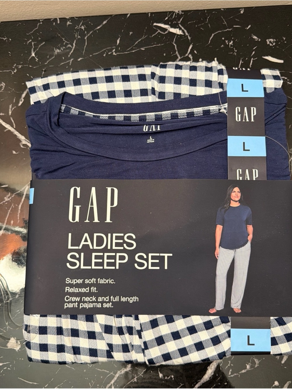 GAP Ladies Navy Blue & White Check Sleep Set - L